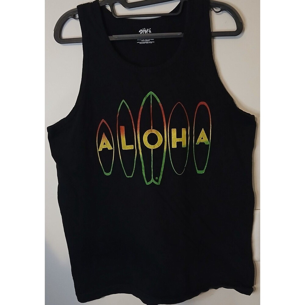 Shaka Wear Aloha Tank Top Mens Medium Black Surfboard Graphic Hawaii Surf Beach